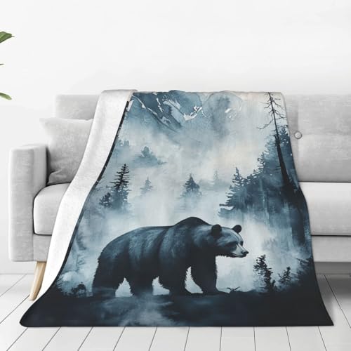 Bear Blanket Forest Bears Decor Animal Print Throw Blanket Gifts for Girls Boys Super Warm Soft Plush Lightweight Fleece Flannel Winter Bedding Blankets for Kids Adults Women Men 60"X50" - color: Forest Bear Blanket, size: 50"x60"