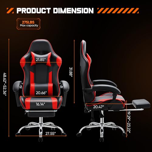 Sweetcrispy Gaming Chair, Ergonomic Computer Desk Chair, Lumbar Support | High Back PU Leather, Adjustable Headrest Footrest, Racing Video Office Home, Red - color: Pu Red