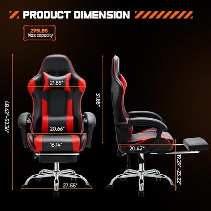 Sweetcrispy Gaming Chair, Ergonomic Computer Desk Chair, Lumbar Support | High Back PU Leather, Adjustable Headrest Footrest, Racing Video Office Home, Red - color: Pu Red