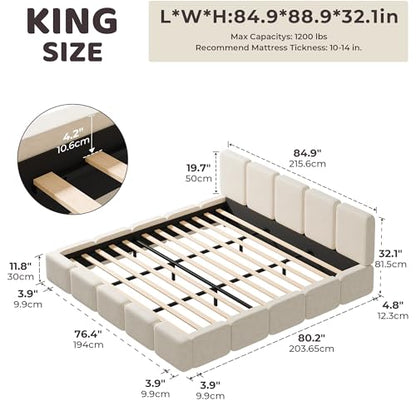RECCI King Size Upholstered Platform Bed Frame with Plush Cloud Design | Cloud-Inspired Design, Upholstered Headboard & Footboard, Grounded Low Profile Design, Easy Assembly, No Box Spring Required - size: King