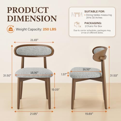 Wooden Dining Chairs Set of 2, Modern Fabric Upholstered Dining Room Chair, Kitchen Side Chairs, Farmhouse Dinner Chair with Curved Back for Kitchen, Lightgrey - color: Lightgrey, size: Set of 2