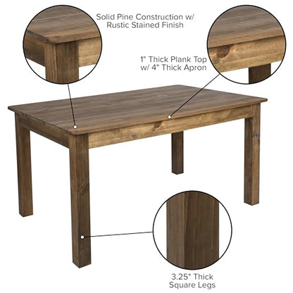 Merrick Lane Jessamine 60" x 38" Rectangular Rustic Solid Pine Farm Dining Table, Antique Farmhouse Wooden Dining Table for Kitchens and Parties, Antique Rustic - color: Antique Rustic, size: 60" x 38"