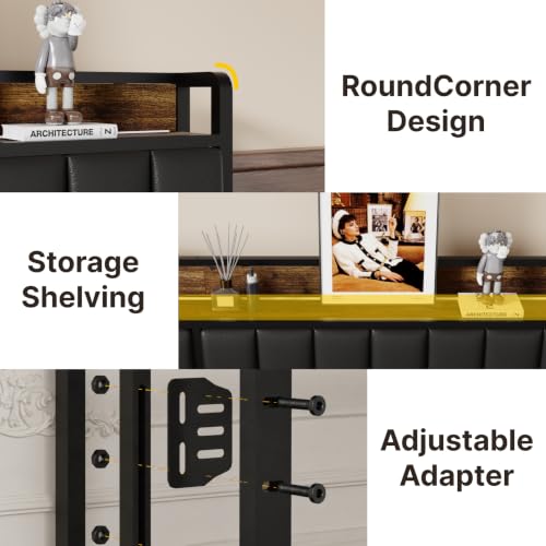 Full Size Upholstered Headboard with LED Lights & Charging Station, PU Upholstery, Full Headboard Only, Height Adjustable, Attach Frame, Sturdy and Stable, Easy Assembly - color: Black, size: Full