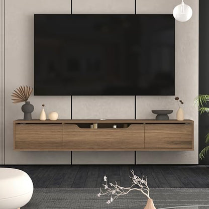 Atelier Mobili Floating TV Stand for Up to 80 Inch TVs – Wall Mounted Media Console with Handle-Free Doors – Modern Entertainment Center with Hidden Storage – White and Oak Finishes (Walnut) - color: Walnut