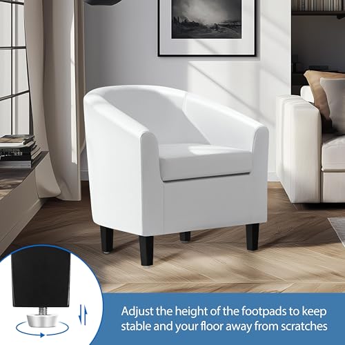 Yaheetech Accent Chairs Set of 2, Faux Leather Barrel Armchairs White | Water-resistant Faux Leather Chairs with High-density Foam and Solid Wood Legs for Living Room, Waiting Room, Small Space - color: White(faux Leather), style: without Ottoman