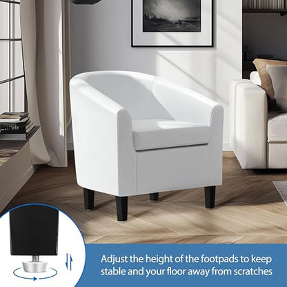 Yaheetech Accent Chairs Set of 2, Faux Leather Barrel Armchairs White | Water-resistant Faux Leather Chairs with High-density Foam and Solid Wood Legs for Living Room, Waiting Room, Small Space - color: White(faux Leather), style: without Ottoman
