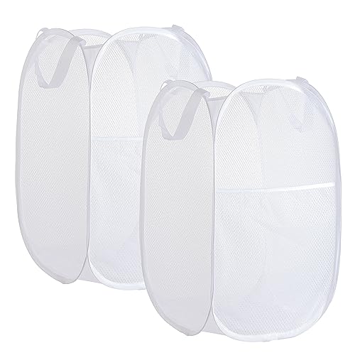 Collapsible Mesh Laundry Basket，Pop Up Laundry Hamper-Easy Storage, Ideal for Home and Travel Use (2 white)