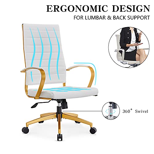 lux Modern Gold Office Desk Chairs Modern Office Desk Chair with Wheels and arms Ergo Chairs high Back Chair Computer Leather Modern Chair Leather Office Executive Chair (GD-White) - color: Gd-white