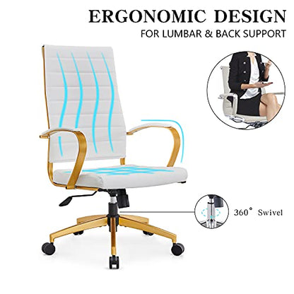 lux Modern Gold Office Desk Chairs Modern Office Desk Chair with Wheels and arms Ergo Chairs high Back Chair Computer Leather Modern Chair Leather Office Executive Chair (GD-White) - color: Gd-white