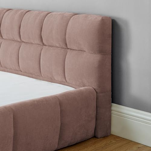 Chenille Fabric Upholstered Platform Bed Frame with Soft Headboard, Modern Low Profile Grounded Design, No Box Spring Needed, Sturdy MDF & Wood Frame, Neutral Style (Pink, King (U.S. Standard)) - color: Pink, size: King (U.S. Standard)