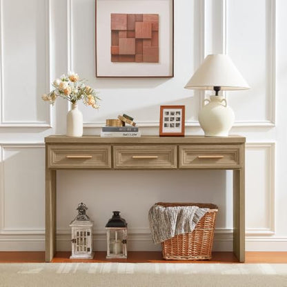 RWYHG 47" Entryway Table with 3 Drawers, Modern Wood Console Table, Oak | Layered Drawer Front Design , Open Bottom Storage, Farmhouse Behind Couch Table, Entry Table for Living Room Hallway& Foyer - color: Oak