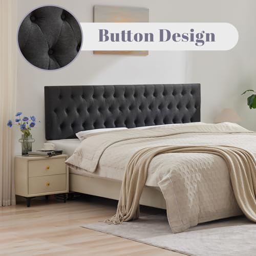 Tufted Upholstered Full Size Bed Headboard in Modern Button Design, Adjustable Solid Wood Head Board, Premium Linen Fabric Padded Headboards in Bedroom (Dark Grey) - color: Dark Grey, size: Full