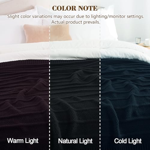 Carriediosa Knit Throw Blanket for Couch 50x60 Stripe Cable Knitted Throws | Black, Soft Textured Neutral Fall Blankets, Cozy Decorative Home Decor, Cover for Bed, Sofa & Outdoor Use - color: Black, size: 50" X 60"