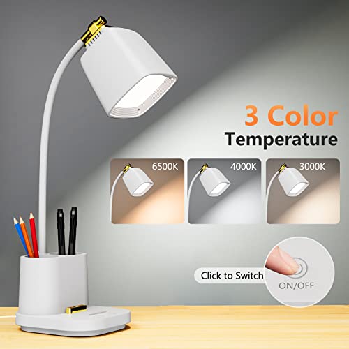 LED Desk Lamp with USB Charging Port Touch Control 3 Color Modes, Stepless Dimming,Eye-Caring LED Table Lamp for Home,Office,Bedroom,Reading,Work,Study,Gooseneck Lamp, 5V, 2.4A - color: White