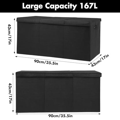167L Large Toy Box Chest Storage with Lid, Collapsible Kids Toy Storage | Toy Chest with with Removable Divider for Kids, Boys, Girls, Nursery, Living Room, Bedroom, 35.5"x17" x17" (Linen Black) - color: Extra Extra Large Black