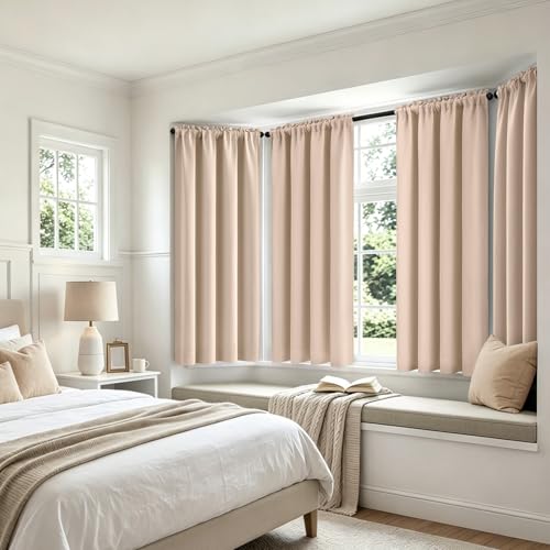 MIULEE Beige Blackout Curtains for Bedroom Living Room 40"x45" Long 2 Panel | Thermal Insulated, Room Darkening Drapes, Rod Pocket, Noise Reduction, Light Blocking, Solid Window Treatments - color: Beige, size: 40"W x 45"L (Pack of 2)
