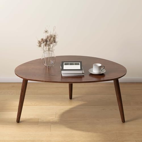 Small Oval Coffee Table, Mid Century Modern Coffee Table for Living Room, 100% Solid Oak Wood Side Table End Tables for Home (Walnut Wood Color, 33.46''x22.83''x15.74'') - color: Walnut, size: Big - 1 Piece