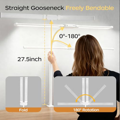 LED Desk Lamp with Clamp, Dual Head Desk Light for Home Office, Eye-Caring Monitor Desk Lamp with Remote, Flexible Gooseneck Architect Task Lamp, 10 Brightness Levels & 5 Color Modes White - color: White