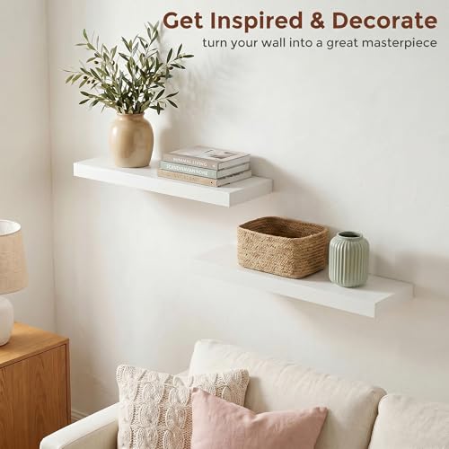 fuqing 20 Inch Floating Shelves, 6.7 Inch Deep White Wall Shelves Set of 2 | 20'' x 6.7'' x 1.4'' White Wood Shelves for Bathroom, Living Room, 35LBS, Lightweight, Hardware Included, Waterproof Finish - color: White, size: 20 Inch