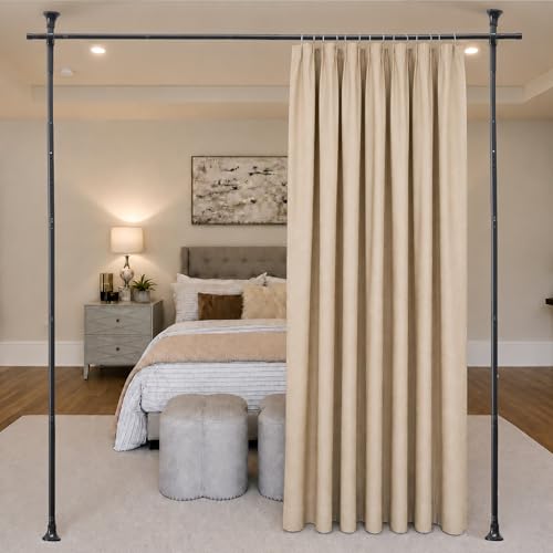 Room Divider Curtain Rod, Adjustable Room Separator for Space Partition 4-10ft(H) 28-72inch(W) Temporary No Drill Wall Room Divider Floor to Ceiling Tension Rod, Black - color: Matte Black, size: 28-72 inch