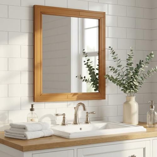 30x30 Inch Wood Mirror Rustic Wall Decor for Entryway Farmhouse Wooden Vanity Mirrors Bedroom Living Room - color: Walnut-2, size: 29.9"L x 29.9"W