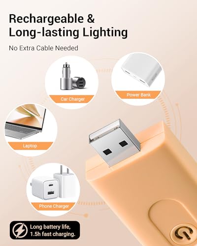 DEWENWILS USB Rechargeable Book Reading Light, Clip on Booklight Peach Fuzz | Flexible Lighting Angle, 2-Level Brightness, Warm White, Booklight for Kids, Book Lovers, Adults - color: Peach Fuzz
