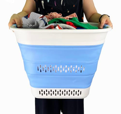 SAMMART 40L (10.5 Gallon) Collapsible Plastic Laundry Basket - Foldable Pop Up Storage Container/Organizer - Portable Laundry Hamper - Space Saving (1, Grey/Little Boy Blue) - color: Grey/Little Boy Blue