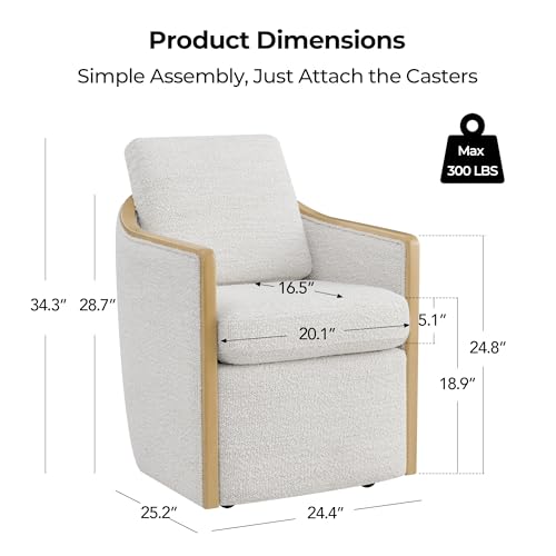 CHITA Upholstered Dining Chairs Set of 2 with Hidden Casters, Pearl | Fully Assembled Modern Dining Chair with Backrest & Wood Armrest, Chenille Barrel Chairs for Dining Room, Kitchen Chairs - color: Pearl, size: set of 2