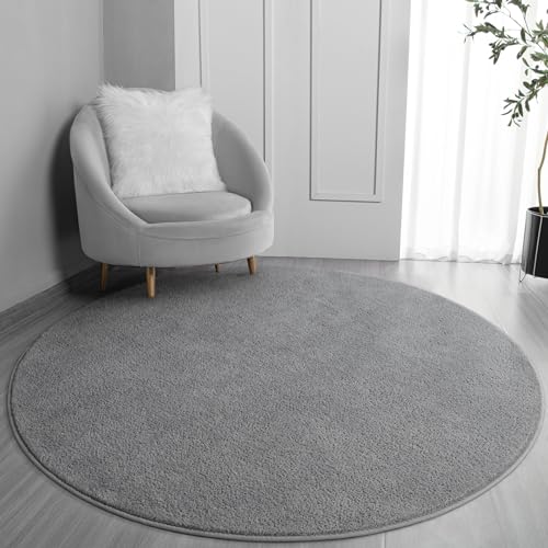FlyDOIT Round Area Rugs for Bedroom Living Room, 4x4 Grey Super Soft Comfy Thickened Memory-Foam Indoor Circle Carpets, Modern Aesthetic Minimalist Carpet for Boys Girls Adults Nursery Home Décor - color: Grey, size: 4' (Round)