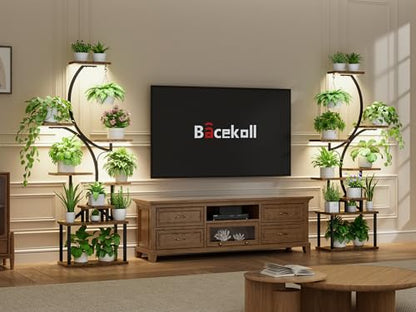 BACEKOLL Plant Stand Indoor with Grow Light, 8 Tier Corner Plant Shelf Tall | 62" Lighted Flower Holder for Plant Multiple, Space-Saving Beautiful Display Growing Rack for Home Patio, Sturdy Metal, Brown