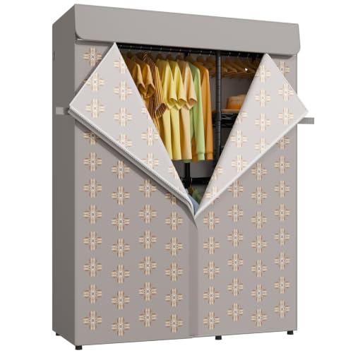 F2C Clothes Rack with Cover, Brand Custom Dustproof Pattern Cover | Heavy-Duty Clothing System with Cover, Garment Rack with Shelves and Hanger Rods, 47.2"W x 16.5"D x 78.3"H, Holds 630 lbs - color: Black Closet with Pattern Cover