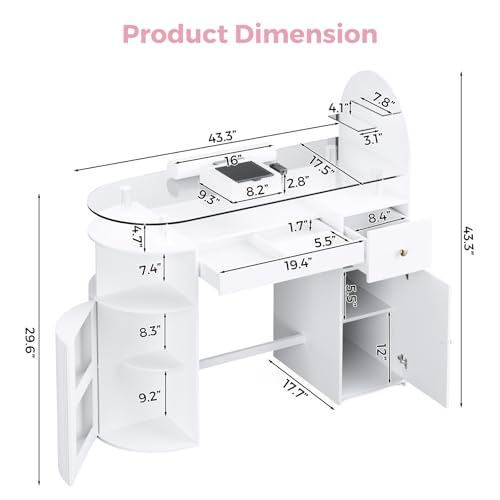 Manicure Table with Dust Collector, Professional Nail Tech Desk with Tempered Glass Top, Storage Cabinet & Drawer, Acetone Resistant, for Nail Beauty Salon Workstation(White) - color: White, size: with dust collector