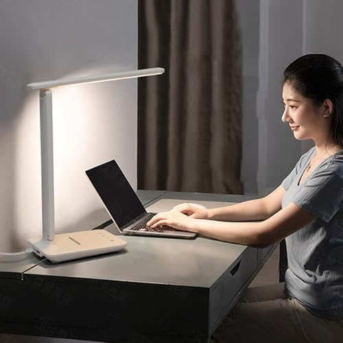 Eye Caring Table Lamp, 180 Adjustable Rotating Foldable Desk Lamp with USB C Charging Port, 5 Color Temperatures 5 Dimming Levels (White) - color: White