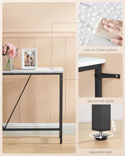 VASAGLE Console Sofa Table, Narrow Entryway Table, for Living Room, Bedroom, Easy Assembly, Marble White and Ink Black ULNT020W01 - color: Marble White + Ink Black, size: 9.1"D x 47.2"W x 29.1"H