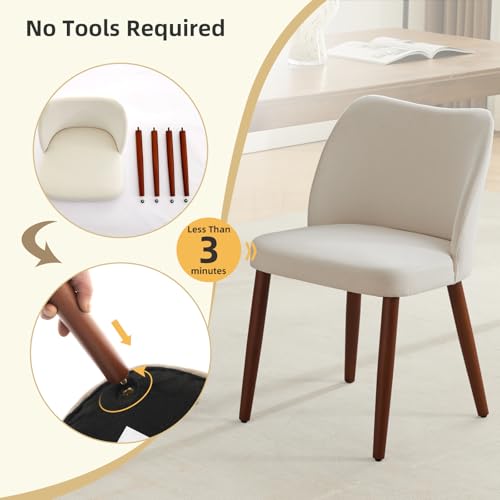 GarveeHome Wooden Dining Chair Set of 4 Upholstered Fabric Dining Chair | Modern Kitchen Chairs with Curved Backrest Leveling Feet for Dining Room, Living Room, , No tool assembly, No Wobble, White - color: White