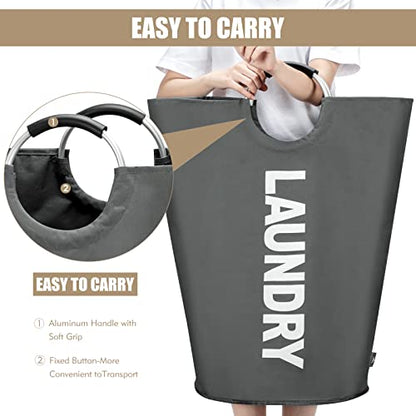 DOKEHOM 90L Large Laundry Basket Bag, Collapsible Tall Hamper, Dark Grey | Freestanding tall washing bin & foldable laundry bag. High-capacity clothes storage basket with durable sturdy handles - color: Dark Grey, size: 90L