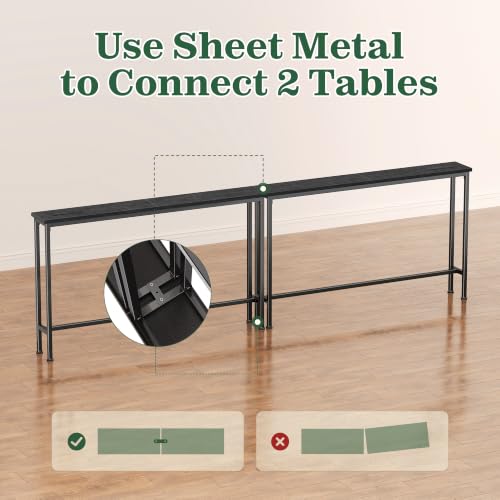 SUPERJARE 86.6 inch Narrow Console Table with Outlet, Sofa Tables, Behind Couch Table, Long Entryway Tables with Charging Station, for Living Room, Black - color: Black, size: 5.9''D x 86.6''W x 29.7''H