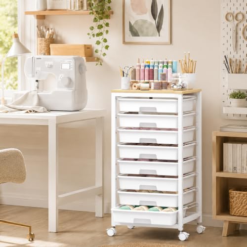 Sykiariol Rolling Cart with 8 Drawers,White | Storage Cart with Wooden Tabletop and Wheels for Craft Organizer,Classroom,Office,Easy Assembly - color: White, size: 8 Drawers