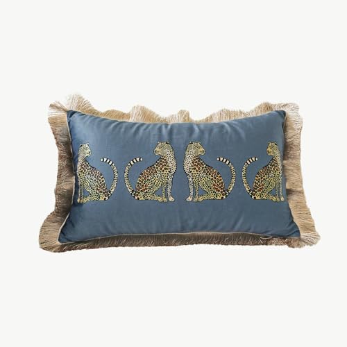 Lumbar Decorative Throw Pillow Cover with Tassels Leopard Pattern Cushion Cover Luxury Style Soft Velvet Pillowcase for Sofa Couch Bedroom (12"x20",Grey) - color: Grey, size: 20" x 12" (Pack of 1)