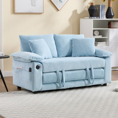 3-in-1 Convertible Sofa Bed | Foldable Loveseat Couch Floor Futon Sofa Sleeper Mattress Lounge Space‑Saving, Blue - color: Blue