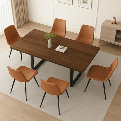 Mid-Century Extendable Dining Table Set, 51"-67", 6 Upholstered Chairs - color: Table + 6 Brown Chairs-b, size: 51"-67"