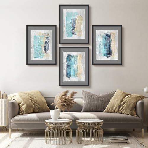 SIGNWIN Framed Pastel Watercolor Blue, Teal, Yellow Paint Stroke Collage Wall Art, Set of 4 Abstract Geometric Wall Decor Prints, Nature Wilderness Wall Décor for Living Room, Bedroom - 11"x14" Black - color: A35-2303-yuk16, size: 11"L x 14"W, style: Blac