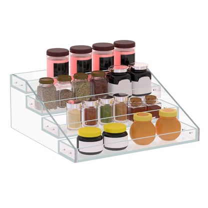 PMMASTO Wide 4-Tier Clear Acrylic Spice Rack Organizer for Kitchen | Wide 4-Tier Stepped Design, Keeps SpiceJars and Cans Visible, Ideal for Countertops, Kitchen Cabinets and Pantry Storage - size: Widen 4 Tier - inner width 3''