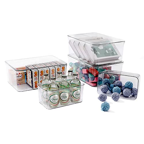 Clear Storage Bins With Lids,5 Packs Food Storage Organizer,Cabinet Storage Basket for Clothing, Towels, Cosmetics, Kitchen Storage Containers,Transparent Pantry Containers (3L+2S) - size: 3L+2S