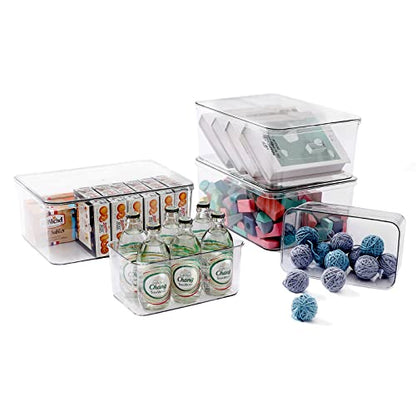 Clear Storage Bins With Lids,5 Packs Food Storage Organizer,Cabinet Storage Basket for Clothing, Towels, Cosmetics, Kitchen Storage Containers,Transparent Pantry Containers (3L+2S) - size: 3L+2S