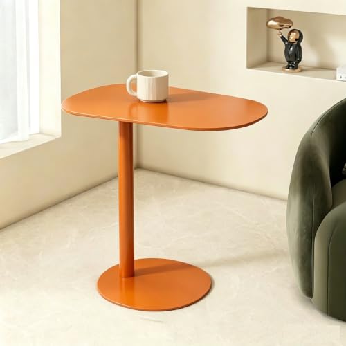 Metal C-Shaped Side Table, Modern End Table for Couch Sofa and Bed Small Coffee Drink Tables 20x14in Tabletop for Home Office Cafe Balcony - color: Orange
