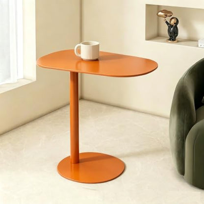 Metal C-Shaped Side Table, Modern End Table for Couch Sofa and Bed Small Coffee Drink Tables 20x14in Tabletop for Home Office Cafe Balcony - color: Orange