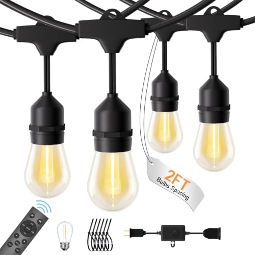 24FT String Lights for Outside, Remote & Waterproof, Connectable | 2FT Spacing, Heavy Duty Commercial Grade, 18 AWG Cord, 12+1 Shatterproof Bulbs, IP65, Timer & Dimmable, Plug-in, Backyard - size: 24FT (12 Sockets)