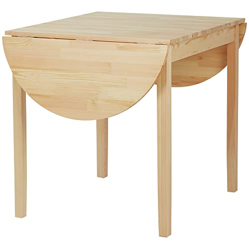 Drop Leaf Dining Table, 55-in Solid Pine, Natural | Solid pine construction, drop-leaf design, expands to 55 in, seats 4-6, assembly required