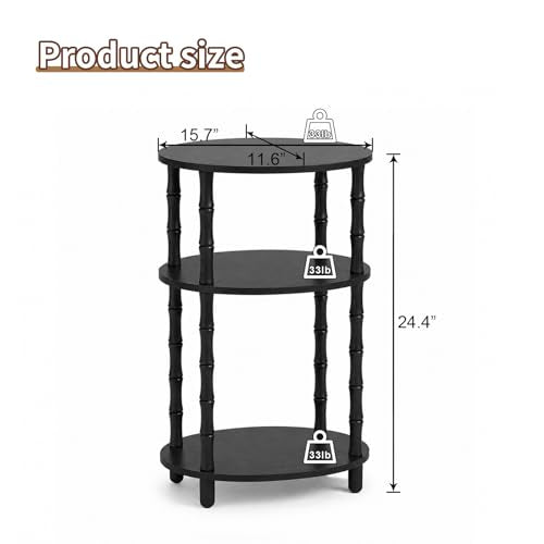 Side Table, 3-Tier Oval Accent Small End Table, Modern Oval Nightstand Accent Table for Small Space, Bedrooms, Living Room, Easy to Assemble, Black - color: Black, size: 15.7" x 11.6" x 24.4"